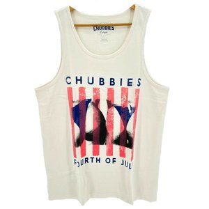 chubbies Cream Tank Top with Red and Blue Graphic Fourth of July